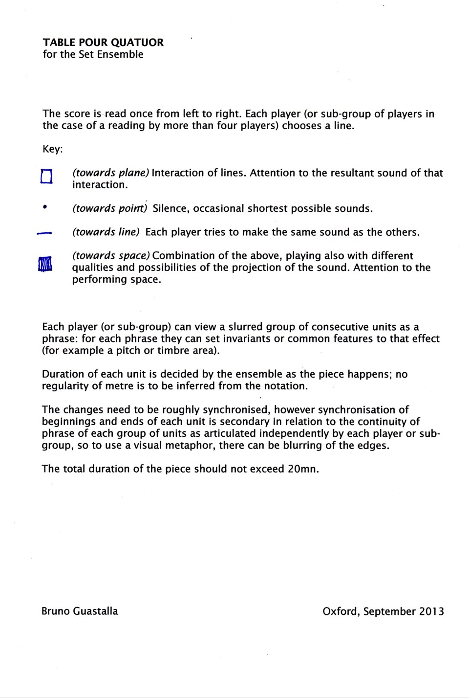 TABLE POUR QUATUOR texte